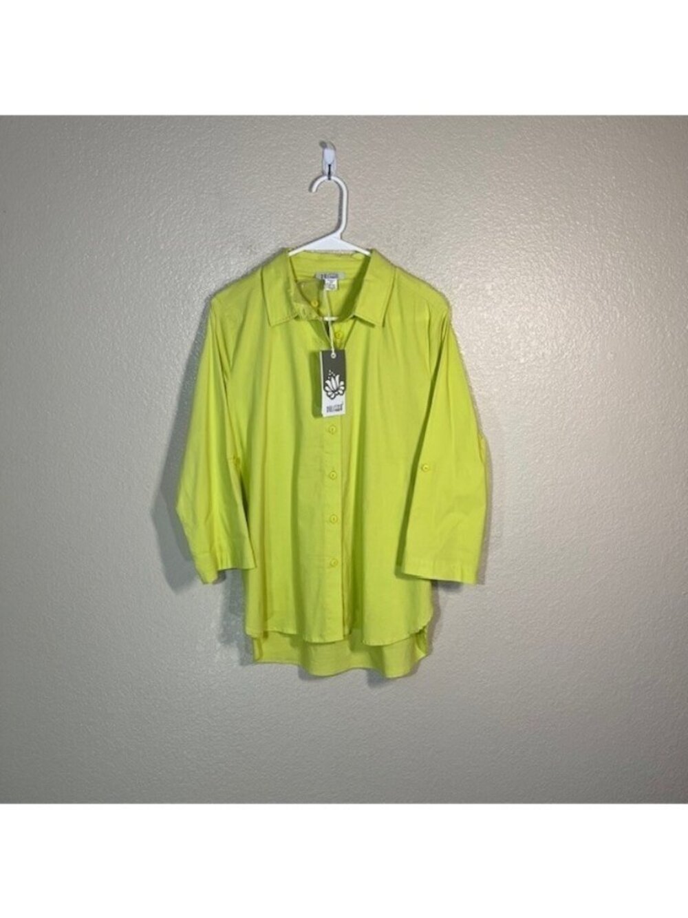 Dolcezza Top Womens Small Tunic Citrus Yellow Button Stretch Shirt Solid NEW